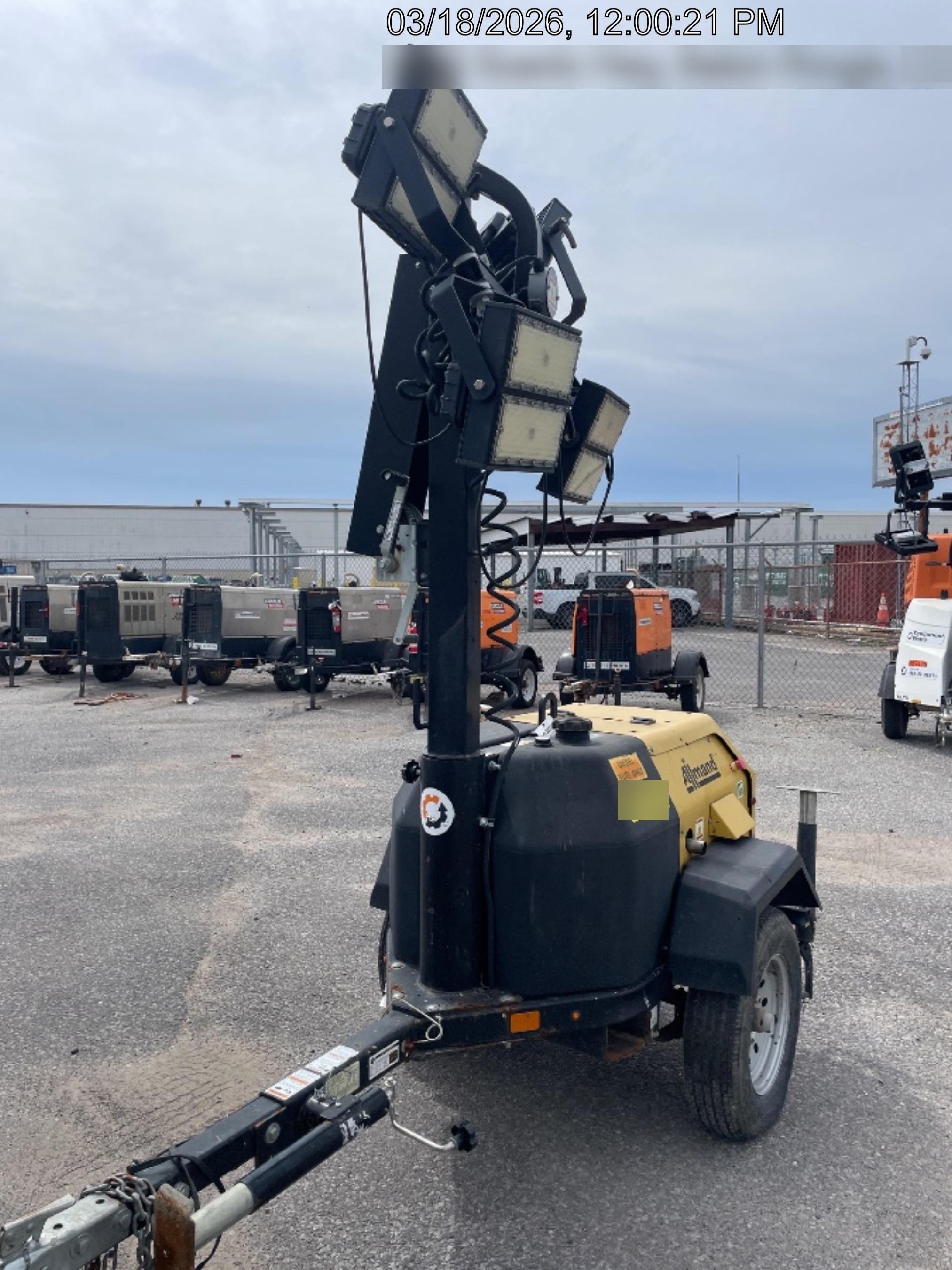 2022 Allmand NLV3GR (4) LED Light Fixture 350W, 23' Vertical Mast, 3kW Prime, Towable, Deep Sea L401, Leveling Jacks, Yanmar T4F 5.8hp