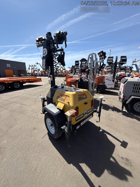 2021 Allmand NLV3GR (4) LED Light Fixture 350W, 23' Vertical Mast, 3kW Prime, Towable, Deep Sea L401, Leveling Jacks, Yanmar T4F 5.8hp
