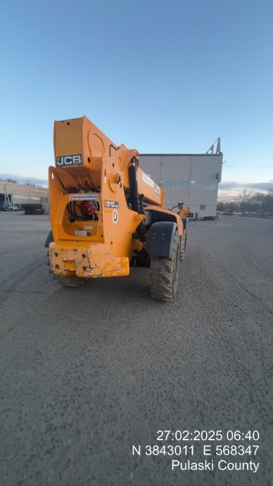 2019 JCB 510-56 Enclosed Cab, 74 HP, Solid Tires, Worklights, Beacon, Aux Hydraulics, Lifting Eye w/66" Carriage/60" Forks