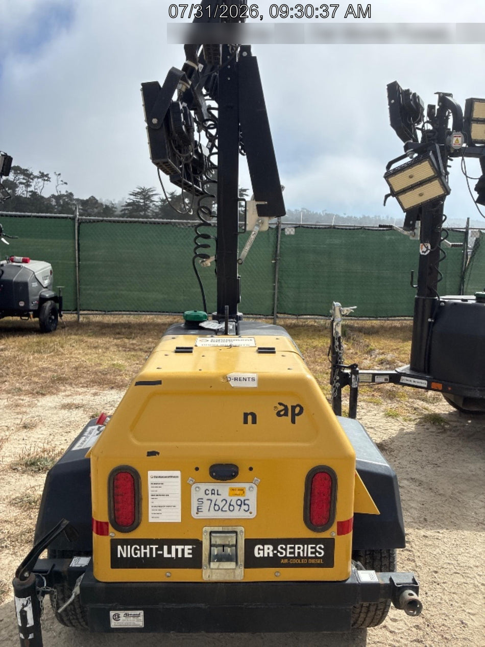2022 Allmand NLV3GR (4) LED Light Fixture 350W, 23' Vertical Mast, 3kW Prime, Towable, Deep Sea L401, Leveling Jacks, Yanmar T4F 5.8hp