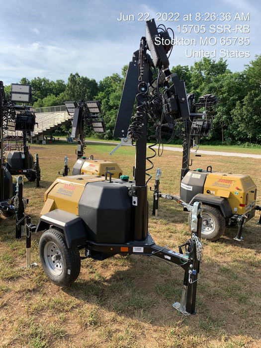 2022 Allmand NLV3GR (4) LED Light Fixture 350W, 23' Vertical Mast, 3kW Prime, Towable, Deep Sea L401, Leveling Jacks, Yanmar T4F 5.8hp