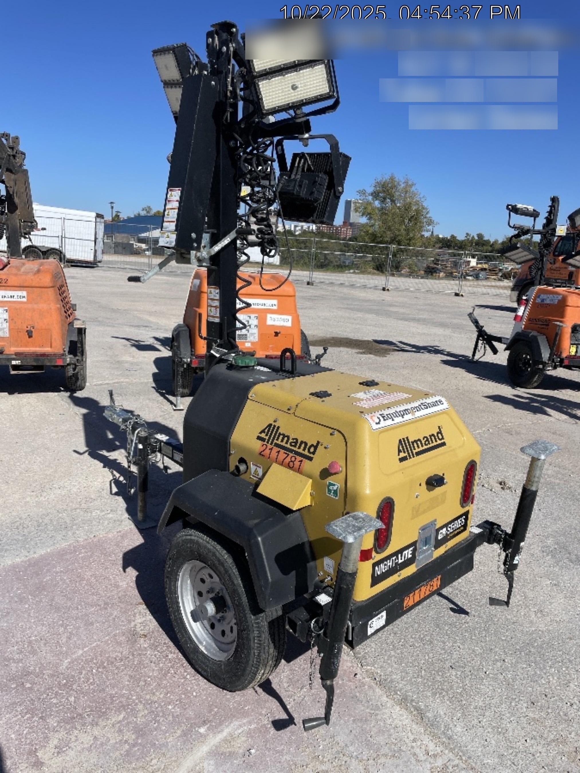 2022 Allmand NLV3GR (4) LED Light Fixture 350W, 23' Vertical Mast, 3kW Prime, Towable, Deep Sea L401, Leveling Jacks, Yanmar T4F 5.8hp