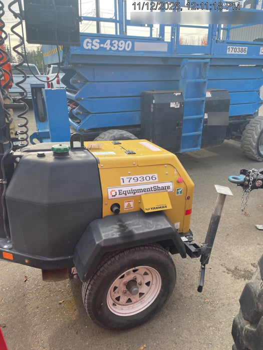 Allmand NLV3GR (4) LED Light Fixture 350W, 23' Vertical Mast, 3kW Prime, Towable, Deep Sea L401, Leveling Jacks, Yanmar T4F 5.8hp