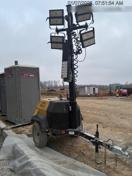 2022 Allmand NLV3GR (4) LED Light Fixture 350W, 23' Vertical Mast, 3kW Prime, Towable, ES Decals, T3