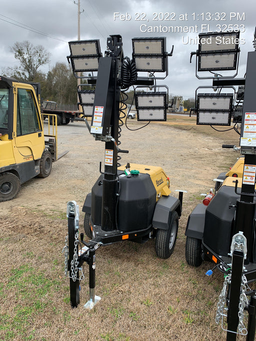 2022 Allmand NLV3GR (4) LED Light Fixture 350W, 23' Vertical Mast, 3kW Prime, Towable, Deep Sea L401, Leveling Jacks, Yanmar T4F 5.8hp