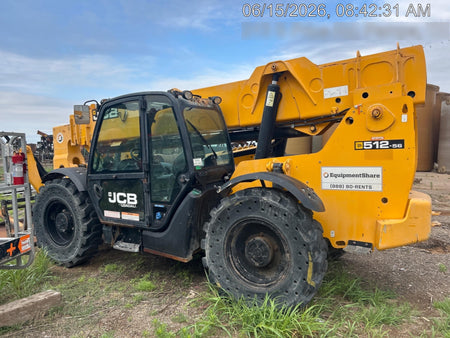 2019 JCB 512-56 Enclosed Cab, 109 HP, Solid Tires, Worklights, Beacon, Aux Hydraulics, Lifting Eye w/60" Carriage/60" Forks