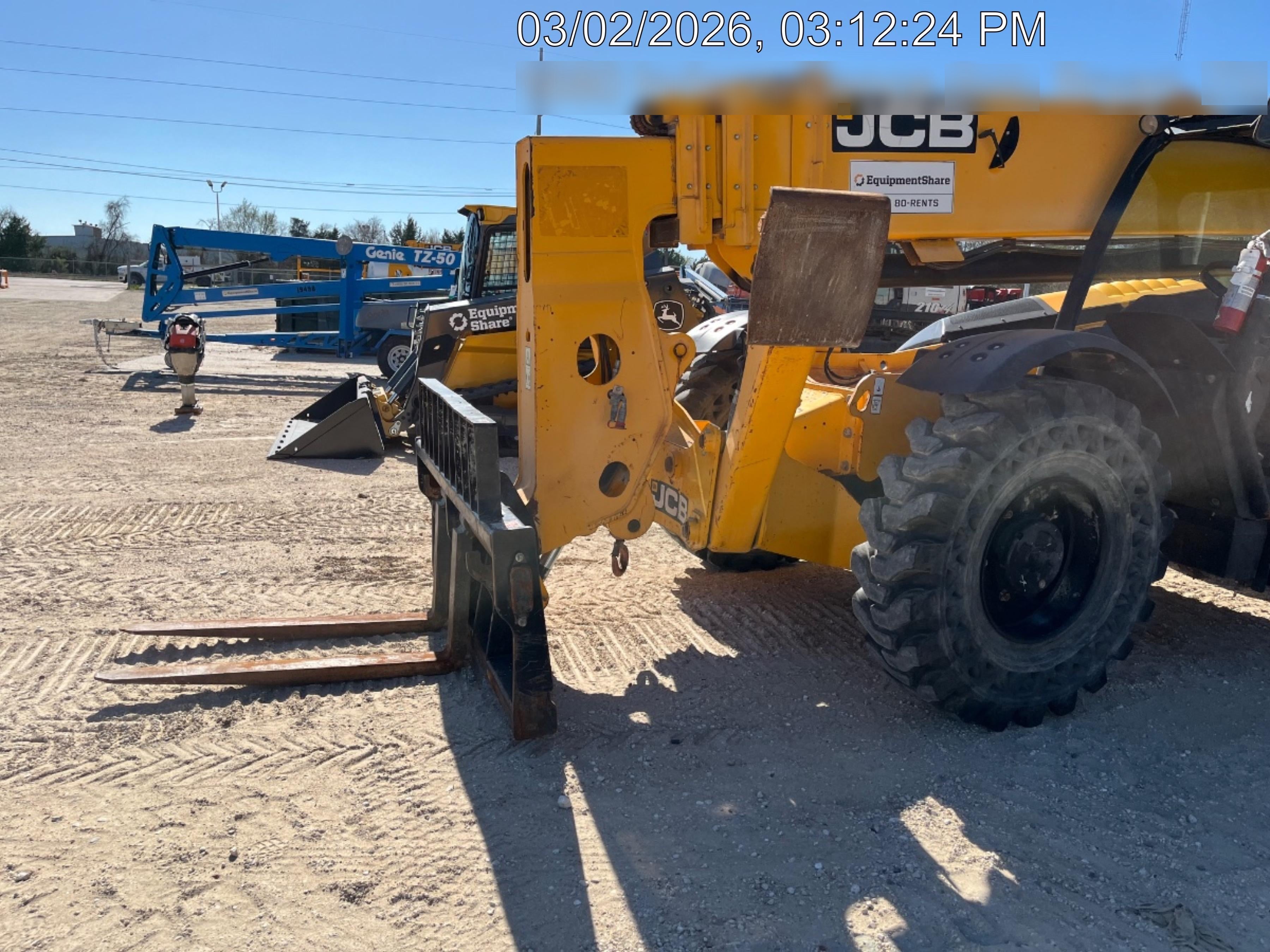 2019 JCB 510-56 Open ROPS, 74 HP, Solid Tires, Worklights, Beacon, Aux Hydraulics, Lifting Eye 72" Carriage/60" Forks