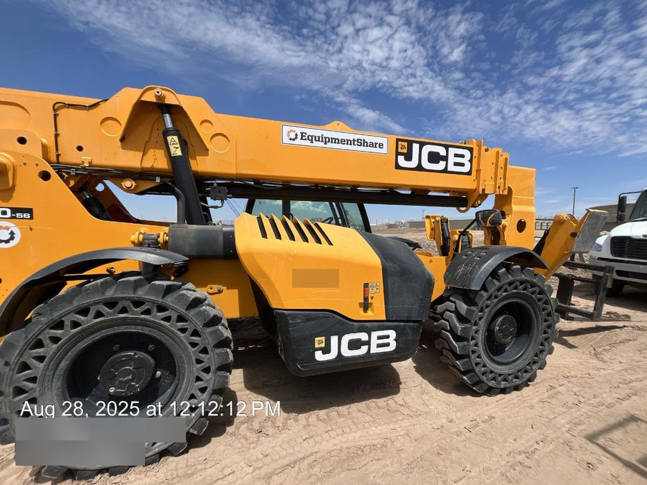 2020 JCB 510-56 Cab/Heat/Air, 74 HP, Solid Tires, STD Worklight, Beacon, Aux Hydraulics, Lifting Eye, Back up Alarm w/66" Carriage/60" Forks