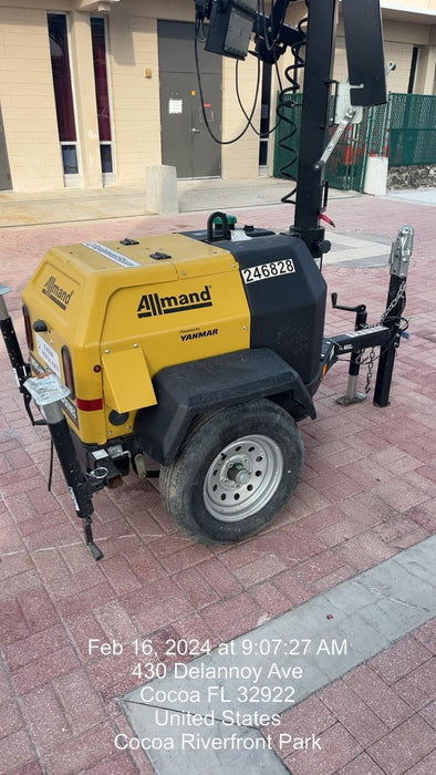 2022 Allmand NLV3GR (4) LED Light Fixture 350W, 23' Vertical Mast, 3kW Prime, Towable, ES Decals, T3