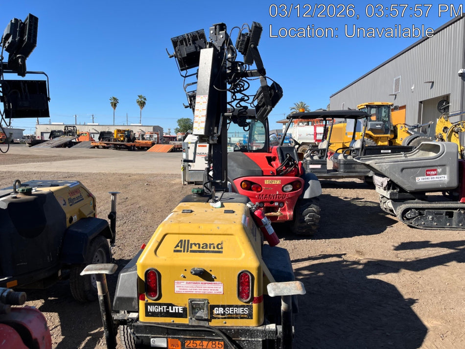 2022 Allmand NLV3GR (4) LED Light Fixture 350W, 23' Vertical Mast, 3kW Prime, Towable, ES Decals, T3
