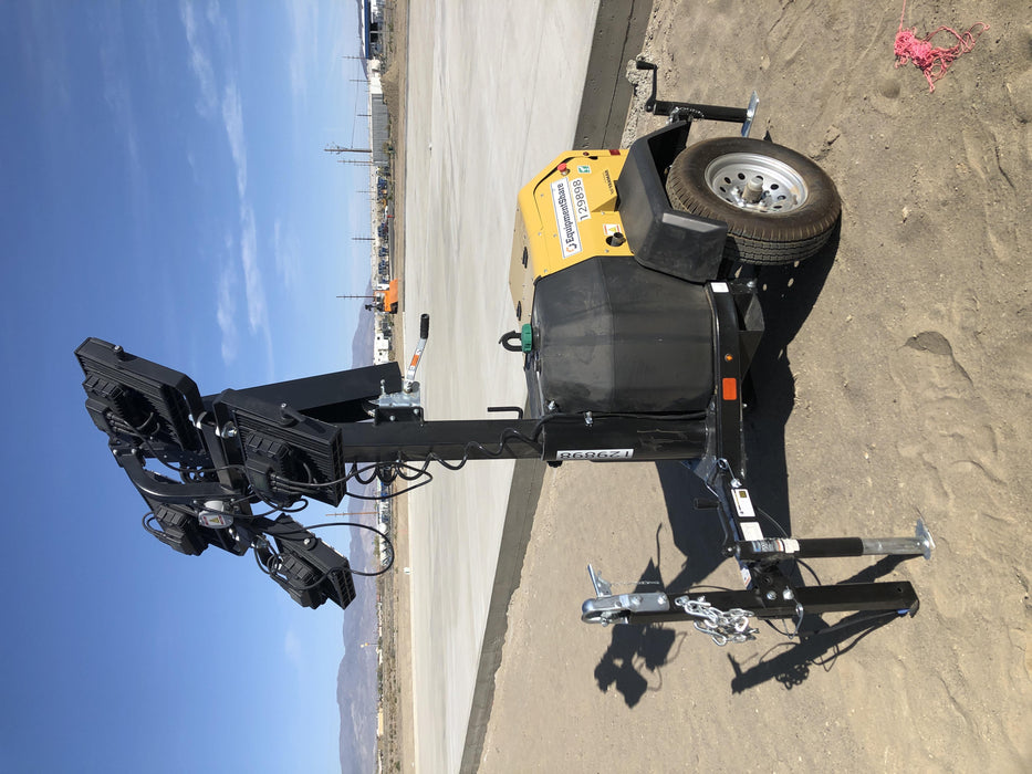 2021 Allmand NLV3GR (4) LED Light Fixture 350W, 23' Vertical Mast, 3kW Prime, Towable, Deep Sea L401, Leveling Jacks, Yanmar T4F 5.8hp