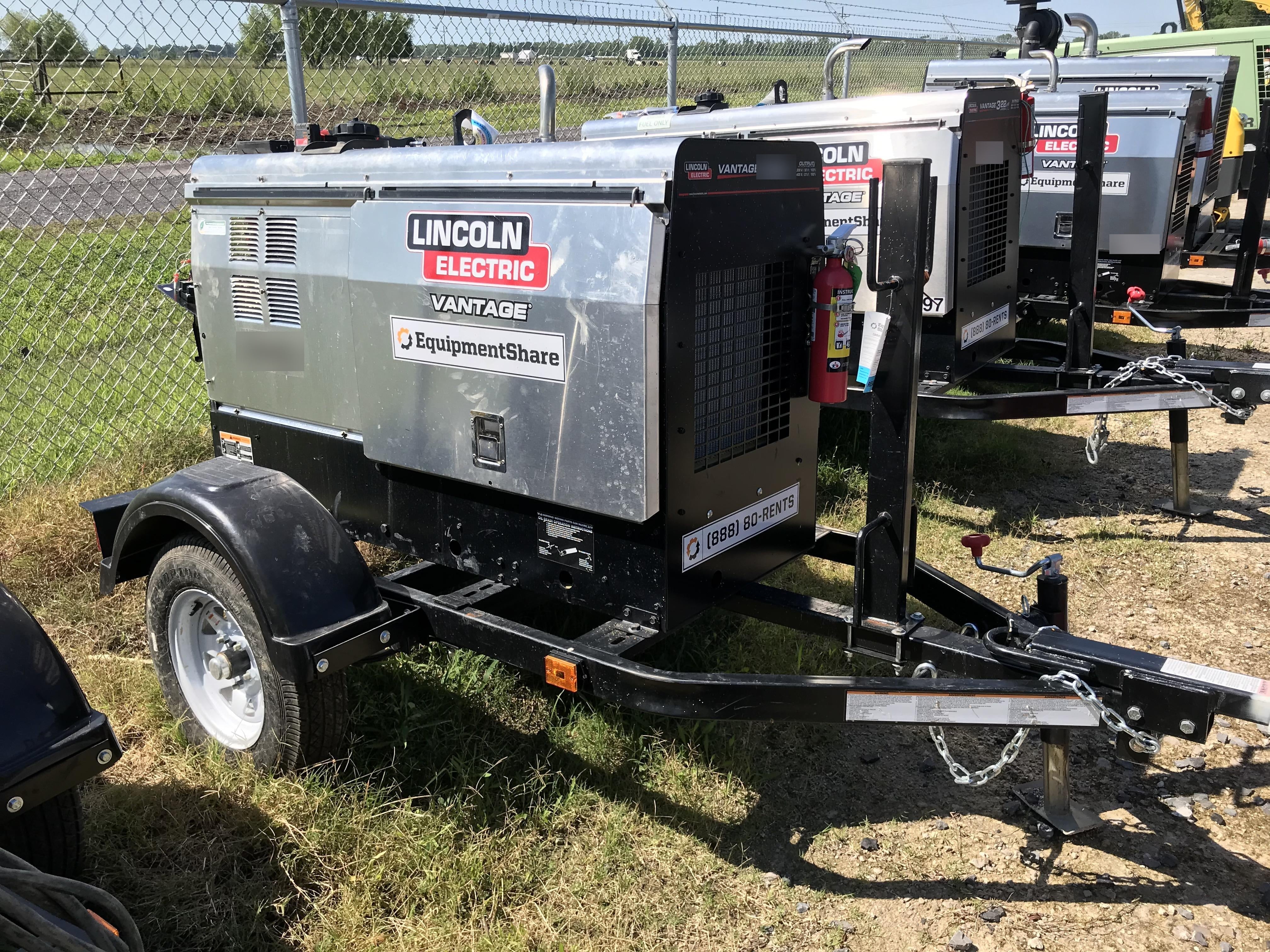 2019 Lincoln Electric Vantage 322 Welder Ready-Pak 3, Two wheel trailer, Fender and Light kit, Cable Rack