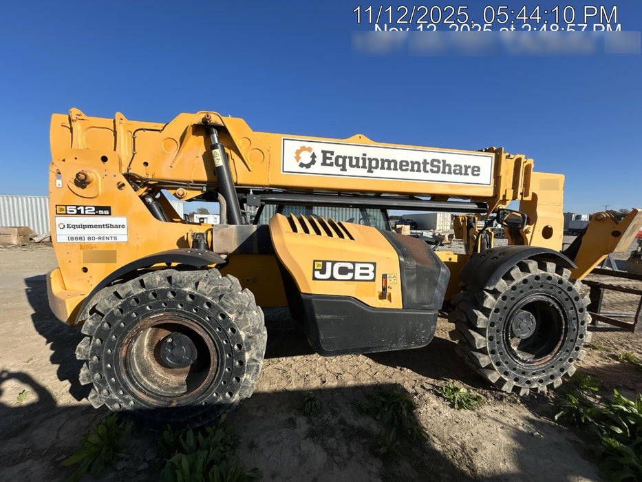 2018 JCB 512-56 JCB 512-56 Telehandler 74 HP w/CAB/HVAC, Beacon, Worklights, Semi Solids Tires, 72" Carriage/Forks