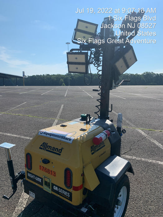 Allmand NLV3GR (4) LED Light Fixture 350W, 23' Vertical Mast, 3kW Prime, Towable, Deep Sea L401, Leveling Jacks, Yanmar T4F 5.8hp