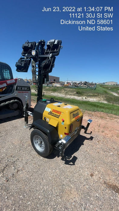 2022 Allmand NLV3GR (4) LED Light Fixture 350W, 23' Vertical Mast, 3kW Prime, Towable, Deep Sea L401, Leveling Jacks, Yanmar T4F 5.8hp