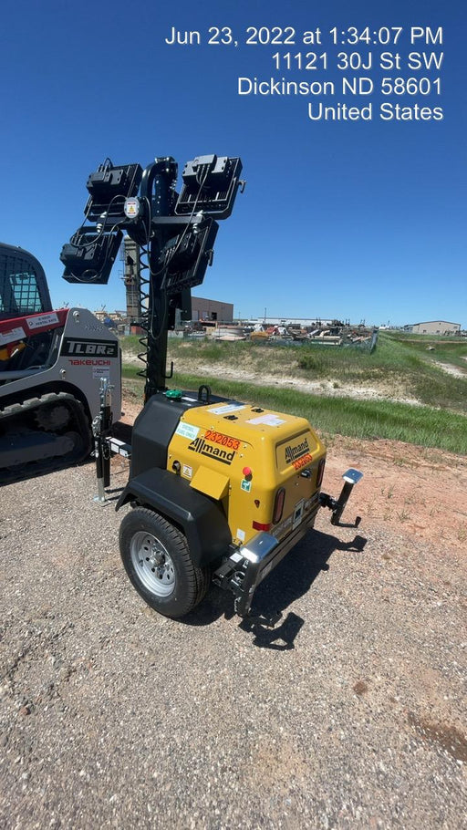 2022 Allmand NLV3GR (4) LED Light Fixture 350W, 23' Vertical Mast, 3kW Prime, Towable, Deep Sea L401, Leveling Jacks, Yanmar T4F 5.8hp