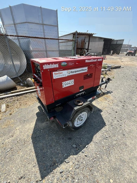 2023 Shindaiwa DGW400MDL Kubota D902 Engine, 23 HP, Dual Op Welder, Wire, Arc, Droop Stick, Tig, and CC Stick Functionality, Simulphase, 3 Phase and 1 Phase Gen Output, Single Axle NB Trlr, Slr Trckl Chrg 12V 12W, Fire Ext
