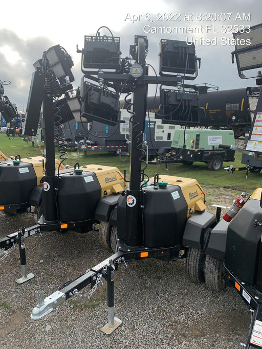 2022 Allmand NLV3GR (4) LED Light Fixture 350W, 23' Vertical Mast, 3kW Prime, Towable, Deep Sea L401, Leveling Jacks, Yanmar T4F 5.8hp