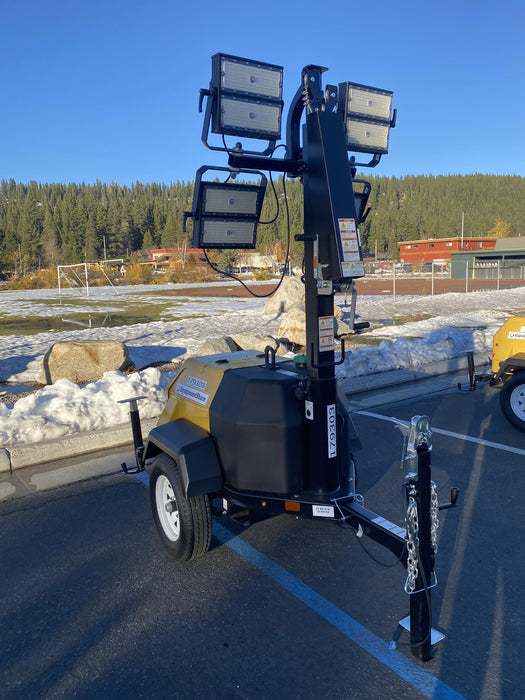 Allmand NLV3GR (4) LED Light Fixture 350W, 23' Vertical Mast, 3kW Prime, Towable, Deep Sea L401, Leveling Jacks, Yanmar T4F 5.8hp