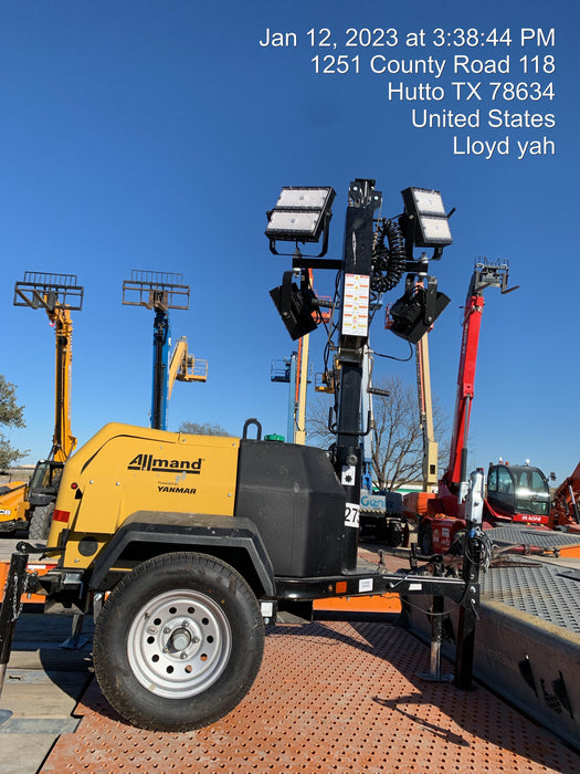 2022 Allmand NLV3GR (4) LED Light Fixture 350W, 23' Vertical Mast, 3kW Prime, Towable, ES Decals, T3
