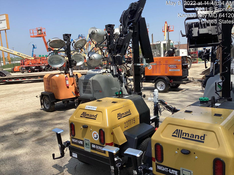 2022 Allmand NLV3GR (4) LED Light Fixture 350W, 23' Vertical Mast, 3kW Prime, Towable, Deep Sea L401, Leveling Jacks, Yanmar T4F 5.8hp