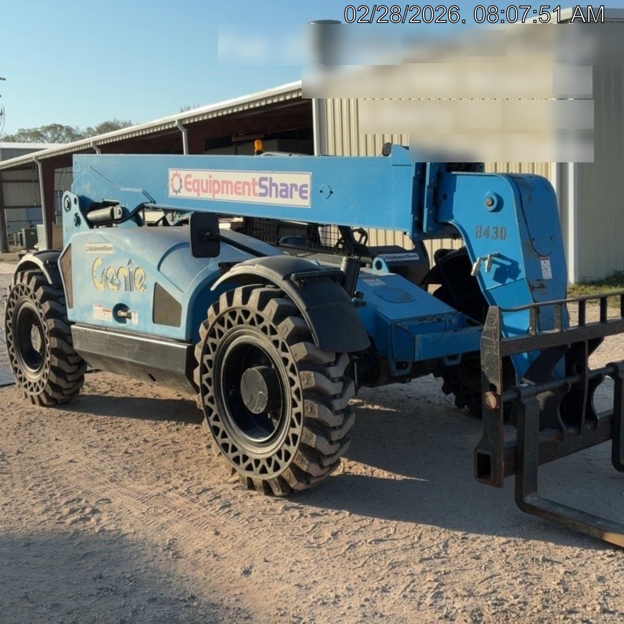 2018 Genie GTH-844 Genie GTH-844D w/Open ROPS, Solid Tires, Work Light/Beacon, 60" Carriage and Forks