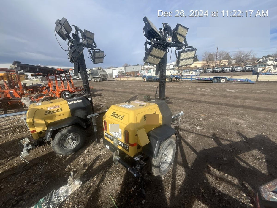 Allmand NLV3GR (4) LED Light Fixture 350W, 23' Vertical Mast, 3kW Prime, Towable, Deep Sea L401, Leveling Jacks, Yanmar T4F 5.8hp