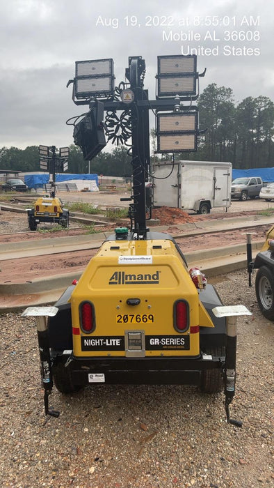 2022 Allmand NLV3GR (4) LED Light Fixture 350W, 23' Vertical Mast, 3kW Prime, Towable, Deep Sea L401, Leveling Jacks, Yanmar T4F 5.8hp