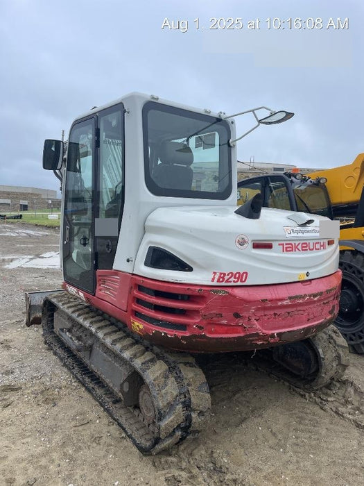 2019 Takeuchi TB290 Cab/Heat/AC Rubber tracks, Dozer blade, Travel alarm, Auxiliary hydraulics w/Manual QC, Hydraulic thumb, 18", 24", and 36" Buckets