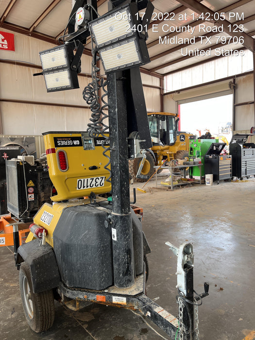 2022 Allmand NLV3GR (4) LED Light Fixture 350W, 23' Vertical Mast, 3kW Prime, Towable, Deep Sea L401, Leveling Jacks, Yanmar T4F 5.8hp