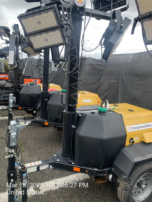 2022 Allmand NLV3GR (4) LED Light Fixture 350W, 23' Vertical Mast, 3kW Prime, Towable, Deep Sea L401, Leveling Jacks, Yanmar T4F 5.8hp