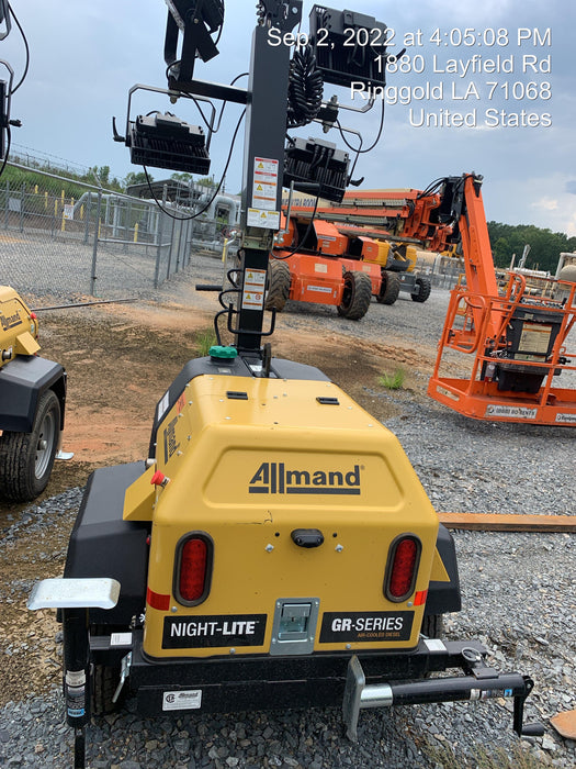 2022 Allmand NLV3GR (4) LED Light Fixture 350W, 23' Vertical Mast, 3kW Prime, Towable, Deep Sea L401, Leveling Jacks, Yanmar T4F 5.8hp