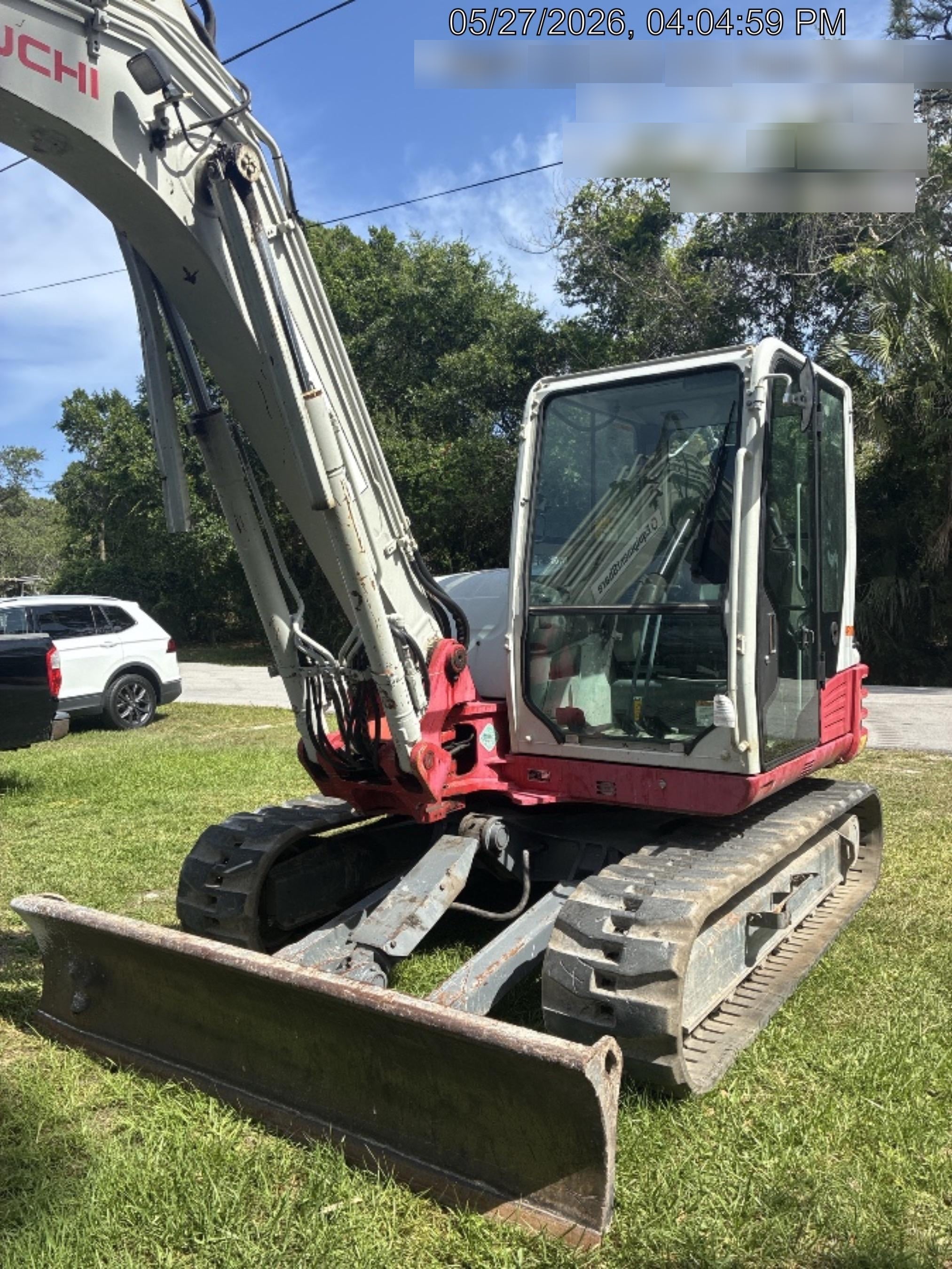 2019 Takeuchi TB290 Cab, AC, Rubber Tracks, Dozer Blade, Travel Alarm, Control Pattern Change Valve, Auxiliary Hydraulics w/18" Quick Coupler Bucket with teeth, 6.2 cu. ft. capacity/24" Quick Coupler Bucket with teeth, 8.6 cu. ft. capacity/36" Quick Coupler Bucket with teeth, 13.4 cu. ft. capacity, Quick Coupler, Hydraulic Thumb Installed