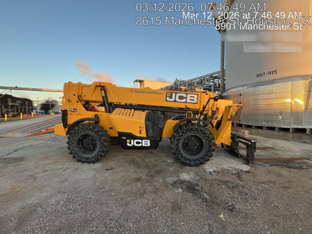 2019 JCB 510-56 Enclosed Cab, 74 HP, Solid Tires, Worklights, Beacon, Aux Hydraulics, Lifting Eye w/66" Carriage/60" Forks