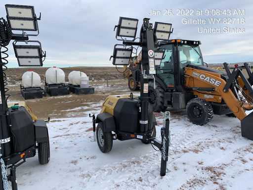 2022 Allmand NLV3GR (4) LED Light Fixture 350W, 23' Vertical Mast, 3kW Prime, Towable, Deep Sea L401, Leveling Jacks, Yanmar T4F 5.8hp