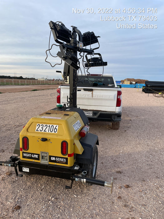 2022 Allmand NLV3GR (4) LED Light Fixture 350W, 23' Vertical Mast, 3kW Prime, Towable, Deep Sea L401, Leveling Jacks, Yanmar T4F 5.8hp