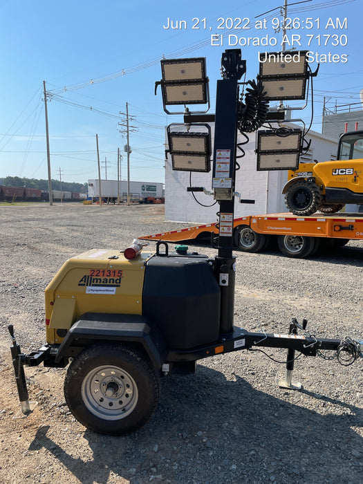 2022 Allmand NLV3GR (4) LED Light Fixture 350W, 23' Vertical Mast, 3kW Prime, Towable, Deep Sea L401, Leveling Jacks, Yanmar T4F 5.8hp