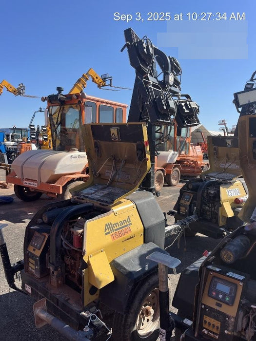 Allmand NLV3GR (4) LED Light Fixture 350W, 23' Vertical Mast, 3kW Prime, Towable, Deep Sea L401, Leveling Jacks, Yanmar T4F 5.8hp