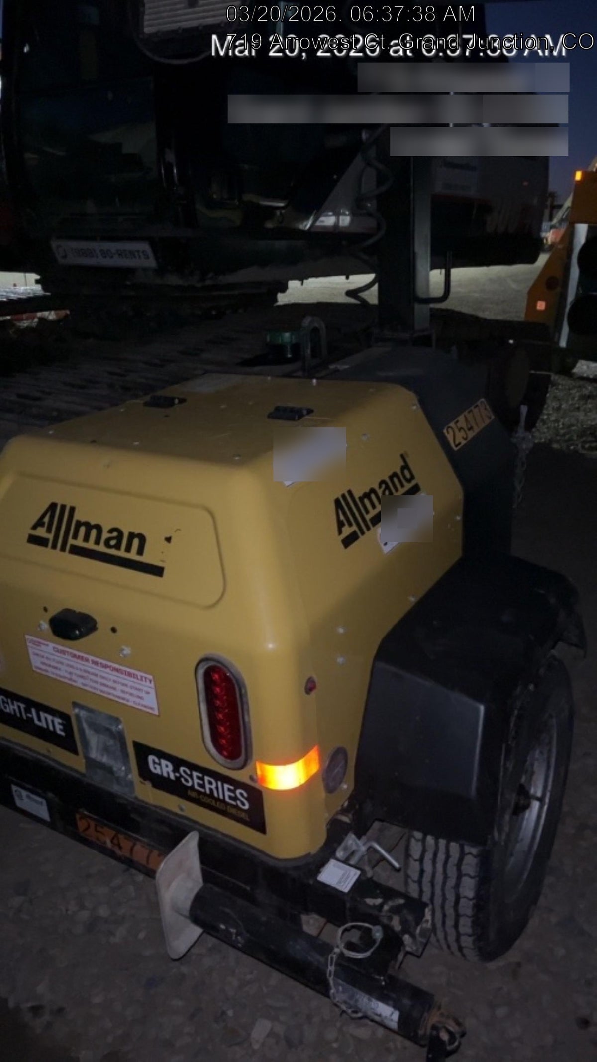 2022 Allmand NLV3GR (4) LED Light Fixture 350W, 23' Vertical Mast, 3kW Prime, Towable, ES Decals, T3