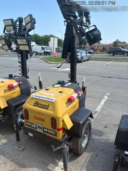 2021 Allmand NLV3GR (4) LED Light Fixture 350W, 23' Vertical Mast, 3kW Prime, Towable, Deep Sea L401, Leveling Jacks, Yanmar T4F 5.8hp