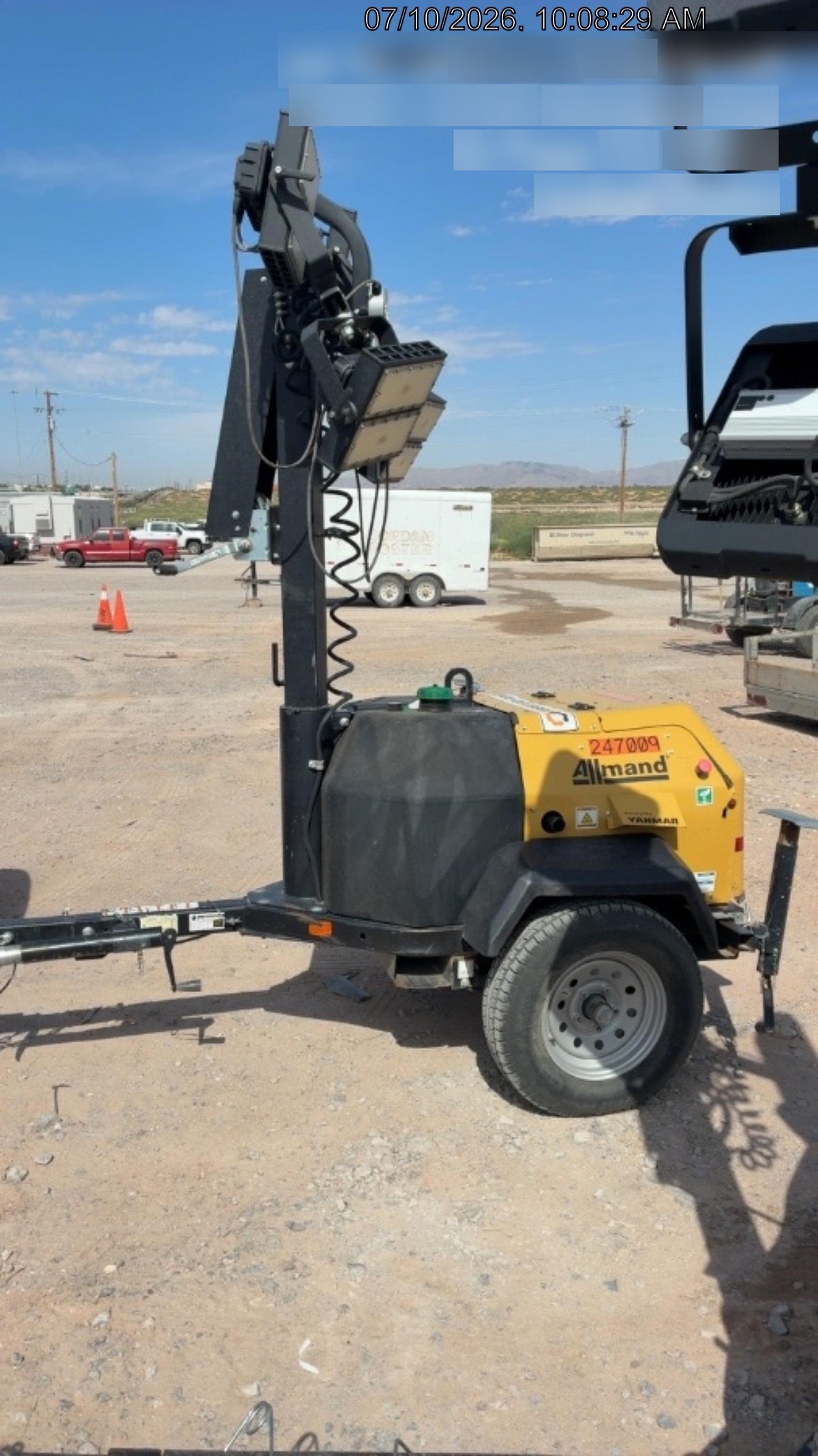 2022 Allmand NLV3GR (4) LED Light Fixture 350W, 23' Vertical Mast, 3kW Prime, Towable, ES Decals, T3