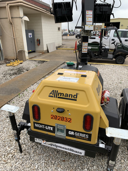 2022 Allmand NLV3GR (4) LED Light Fixture 350W, 23' Vertical Mast, 3kW Prime, Towable, Deep Sea L401, Leveling Jacks, Yanmar T4F 5.8hp