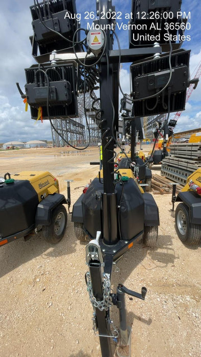 2022 Allmand NLV3GR (4) LED Light Fixture 350W, 23' Vertical Mast, 3kW Prime, Towable, Deep Sea L401, Leveling Jacks, Yanmar T4F 5.8hp