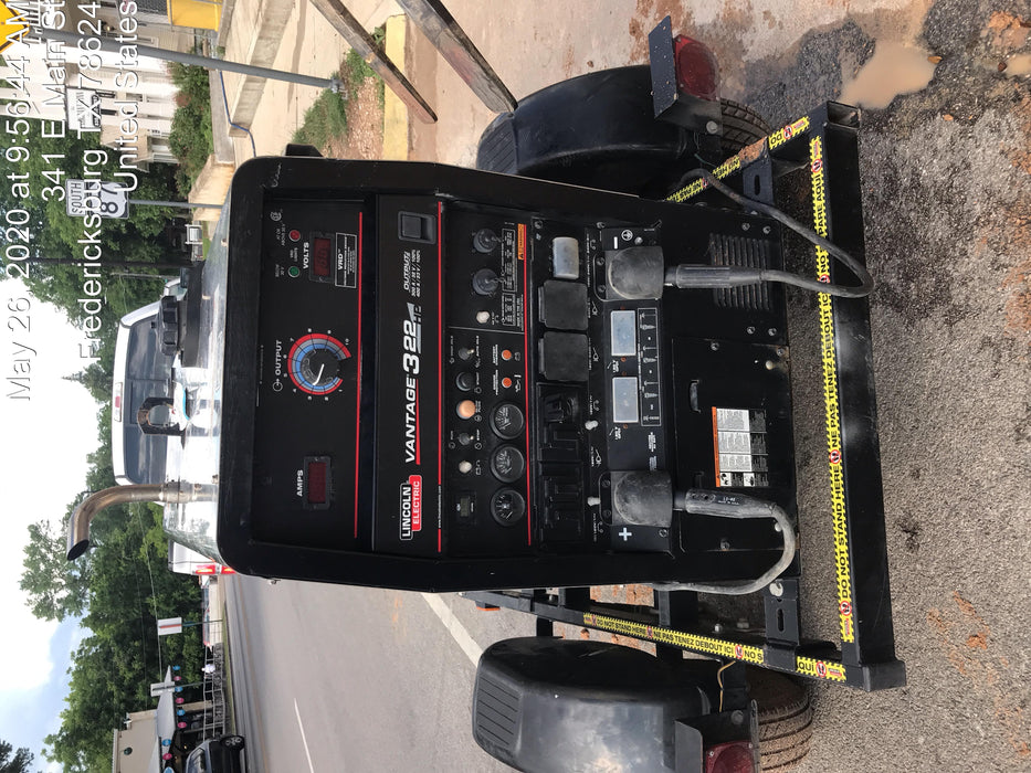 2019 Lincoln Electric Vantage 322 Welder Ready-Pak 3, Two wheel trailer, Fender and Light kit, Cable Rack