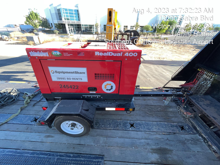 2022 Shindaiwa DGW400MDL Kubota D902 Engine, 23 HP, Dual Op Welder, Wire, Arc, Droop Stick, Tig, and CC Stick Functionality, Simulphase, 3 Phase and 1 Phase Gen Output, Single Axle NB Trlr, Slr Trckl Chrg 12V 12W, Fire Ext