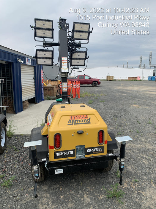 2021 Allmand NLV3GR (4) LED Light Fixture 350W, 23' Vertical Mast, 3kW Prime, Towable, Deep Sea L401, Leveling Jacks, Yanmar T4F 5.8hp