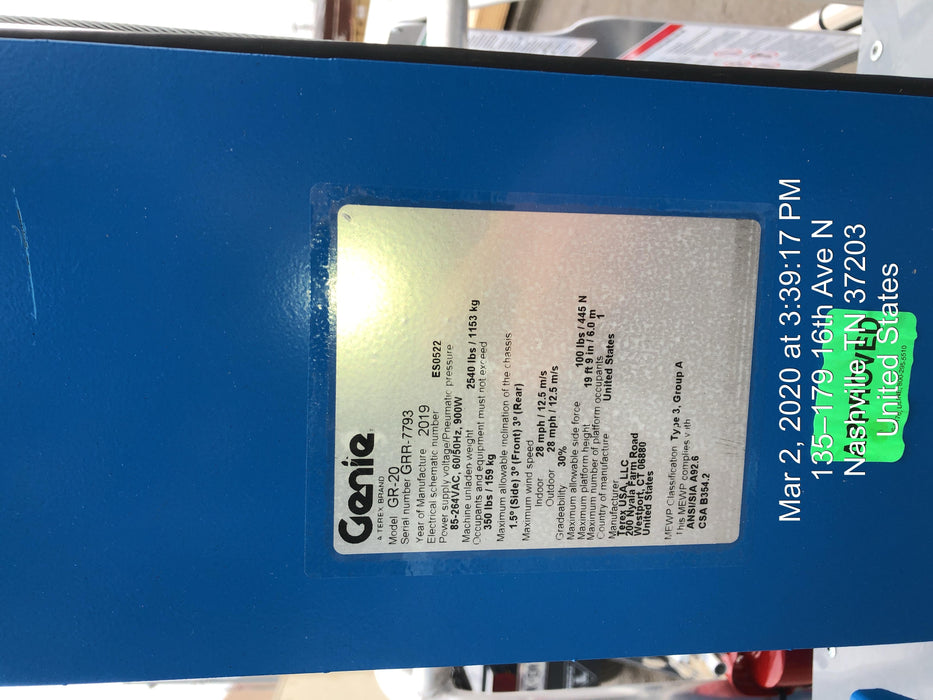 2019 GENIE GR-20