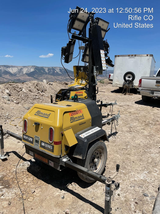 2022 Allmand NLV3GR (4) LED Light Fixture 350W, 23' Vertical Mast, 3kW Prime, Towable, ES Decals, T3