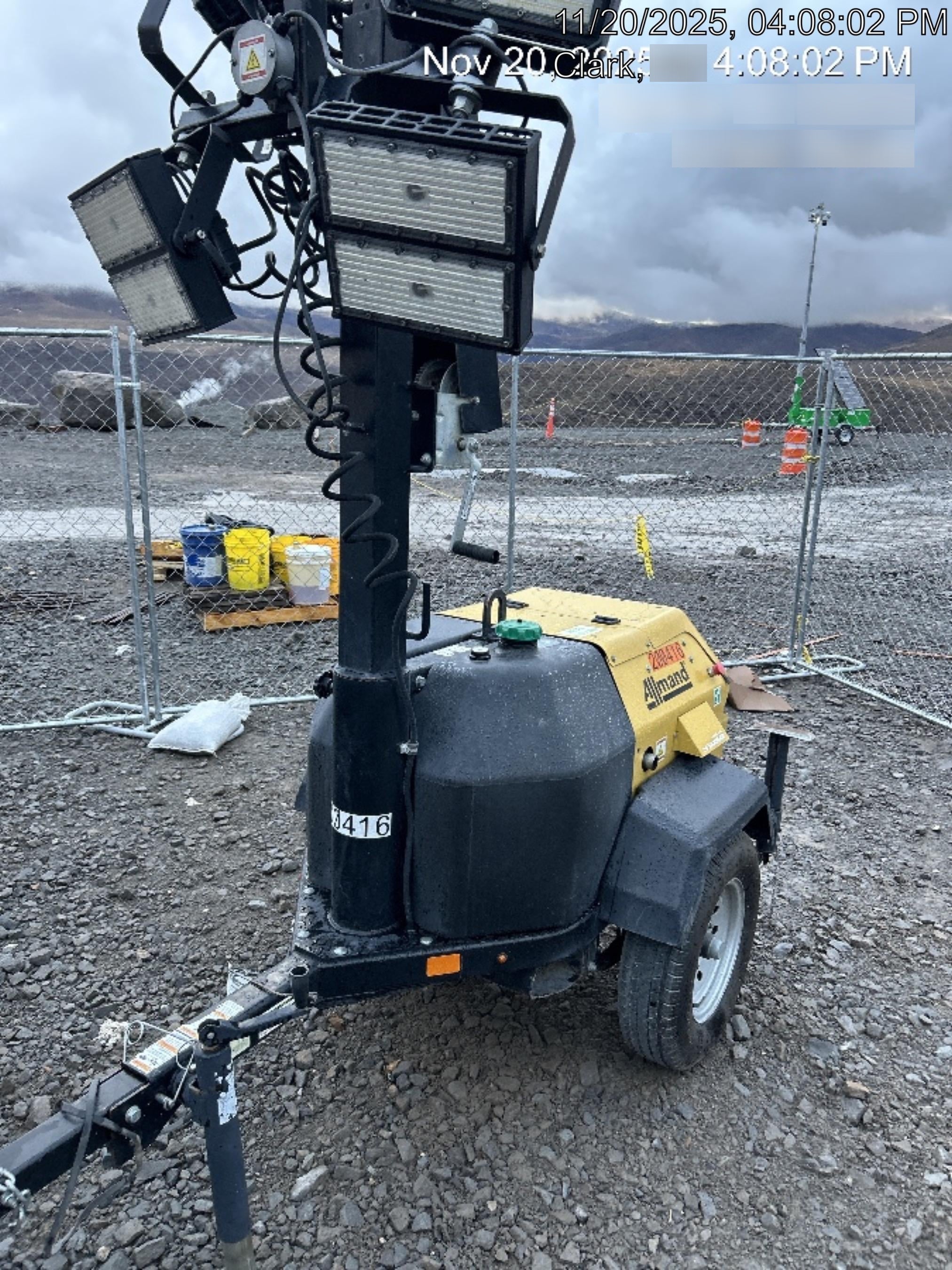 2022 Allmand NLV3GR (4) LED Light Fixture 350W, 23' Vertical Mast, 3kW Prime, Towable, Deep Sea L401, Leveling Jacks, Yanmar T4F 5.8hp