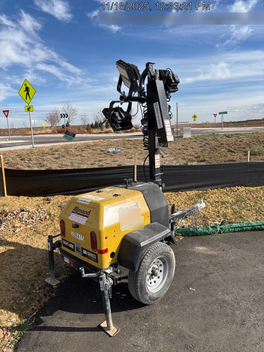 2022 Allmand NLV3GR (4) LED Light Fixture 350W, 23' Vertical Mast, 3kW Prime, Towable, Deep Sea L401, Leveling Jacks, Yanmar T4F 5.8hp